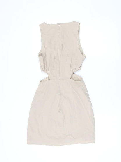 Zara Women Beige XS A-Line Sleeveless Cut Out Mini Dress