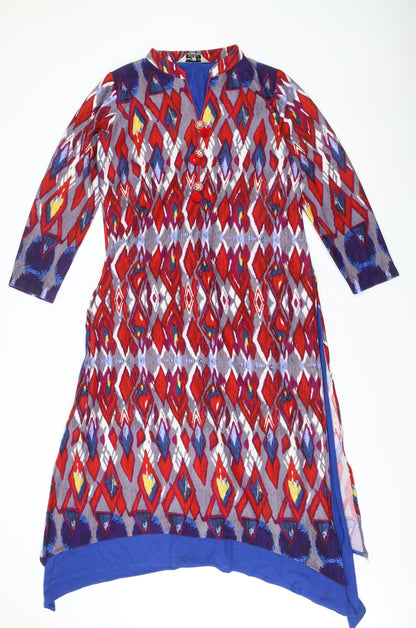 Pretty One Womens Multicoloured XL Midi Shift Dress 3/4 Sleeve V-Neck