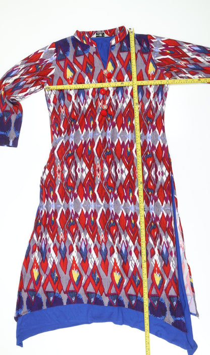 Pretty One Womens Multicoloured XL Midi Shift Dress 3/4 Sleeve V-Neck