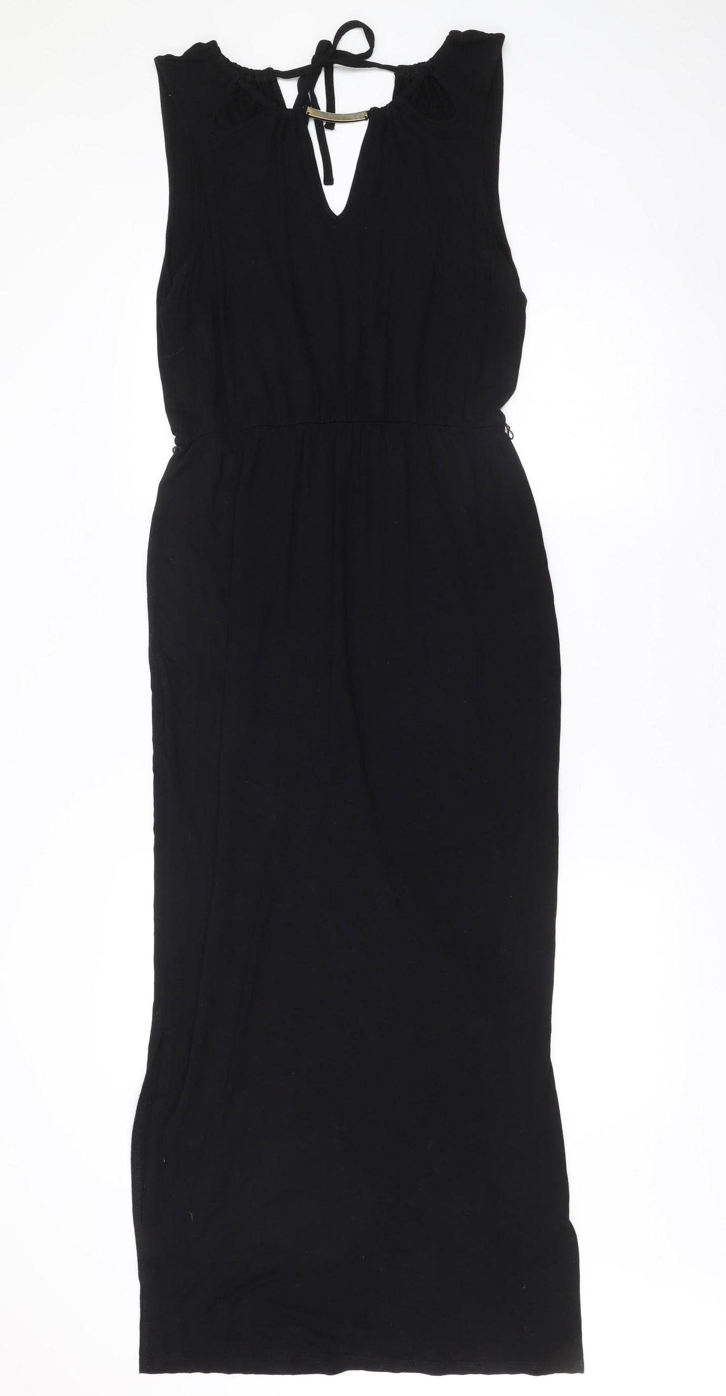 Oasis Womens Black Sheath Dress Size 12 Sleeveless Keyhole Neck