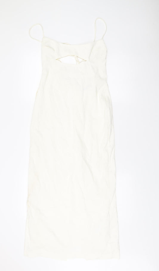 Zara Women’s White Midi Slip Dress Size 12 Viscose Strappy Summer