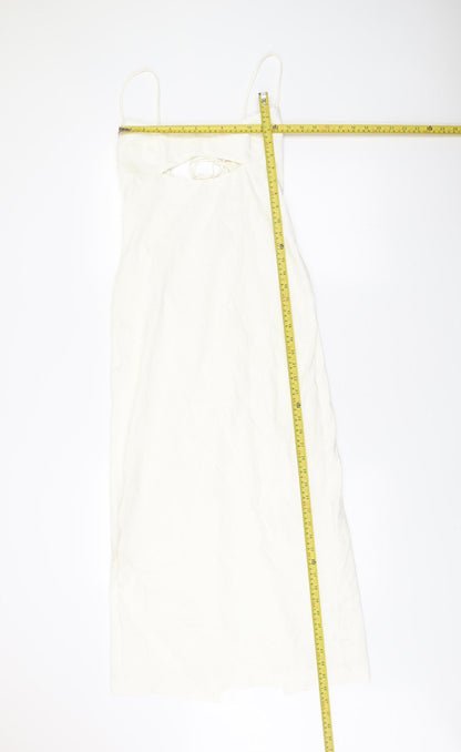 Zara Women’s White Midi Slip Dress Size 12 Viscose Strappy Summer