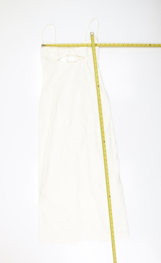 Zara Women’s White Midi Slip Dress Size 12 Viscose Strappy Summer