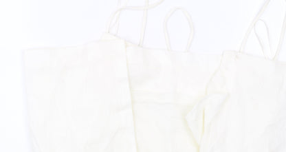 Zara Women’s White Midi Slip Dress Size 12 Viscose Strappy Summer