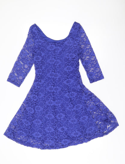 New Look Women’s Blue Lace A-Line Party Dress Size 10