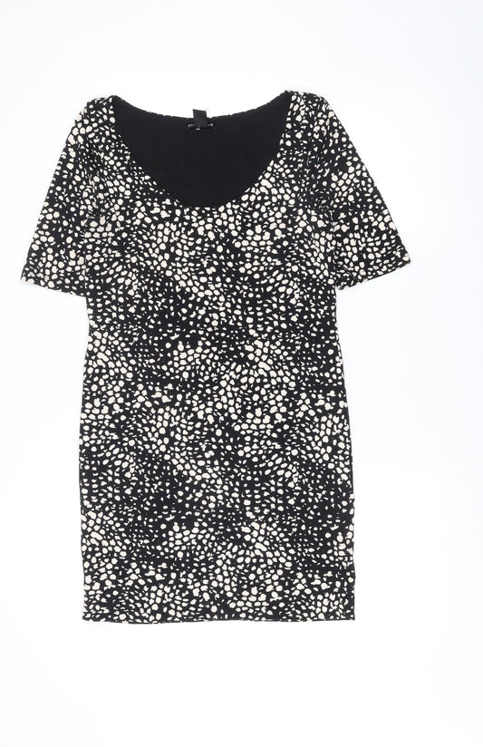 H&M Women Black Animal Print Bodycon Dress Size 12 Short Sleeve
