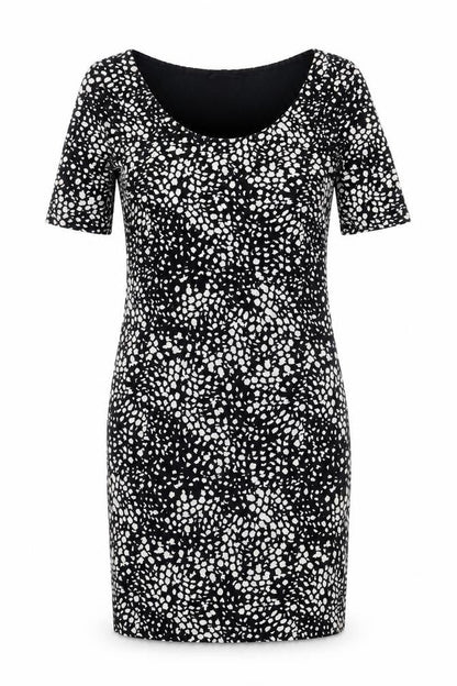 H&M Women Black Animal Print Bodycon Dress Size 12 Short Sleeve