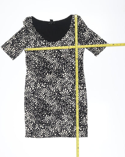 H&M Women Black Animal Print Bodycon Dress Size 12 Short Sleeve