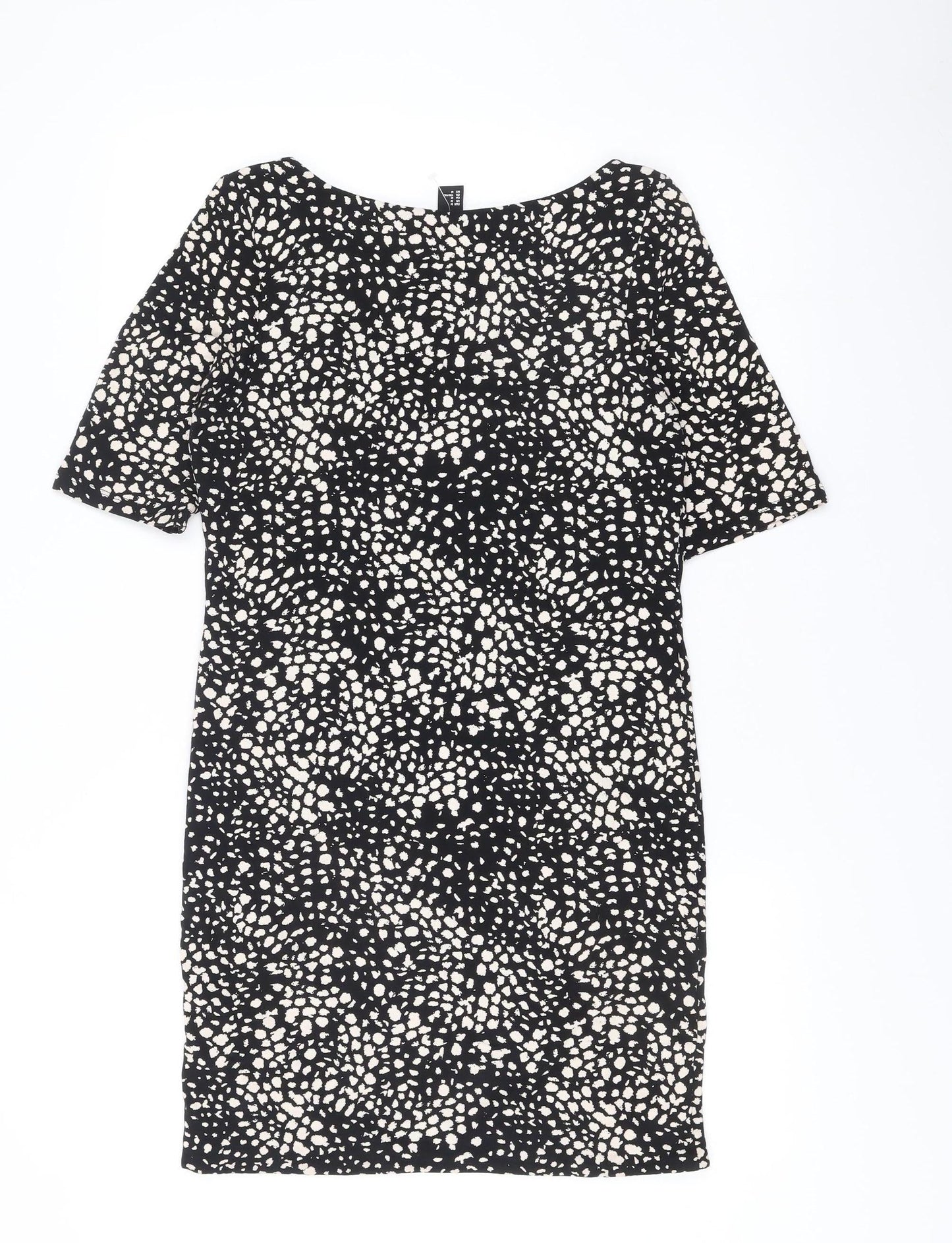 H&M Women Black Animal Print Bodycon Dress Size 12 Short Sleeve