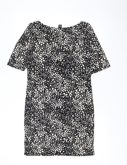 H&M Women Black Animal Print Bodycon Dress Size 12 Short Sleeve