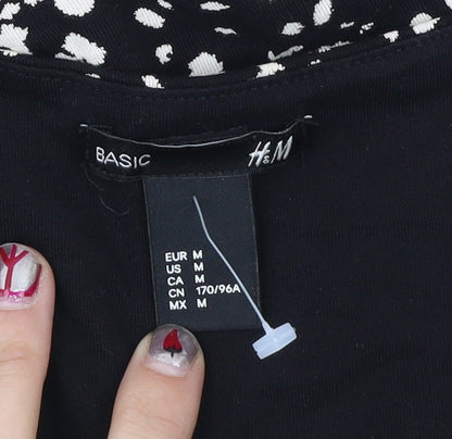 H&M Women Black Animal Print Bodycon Dress Size 12 Short Sleeve