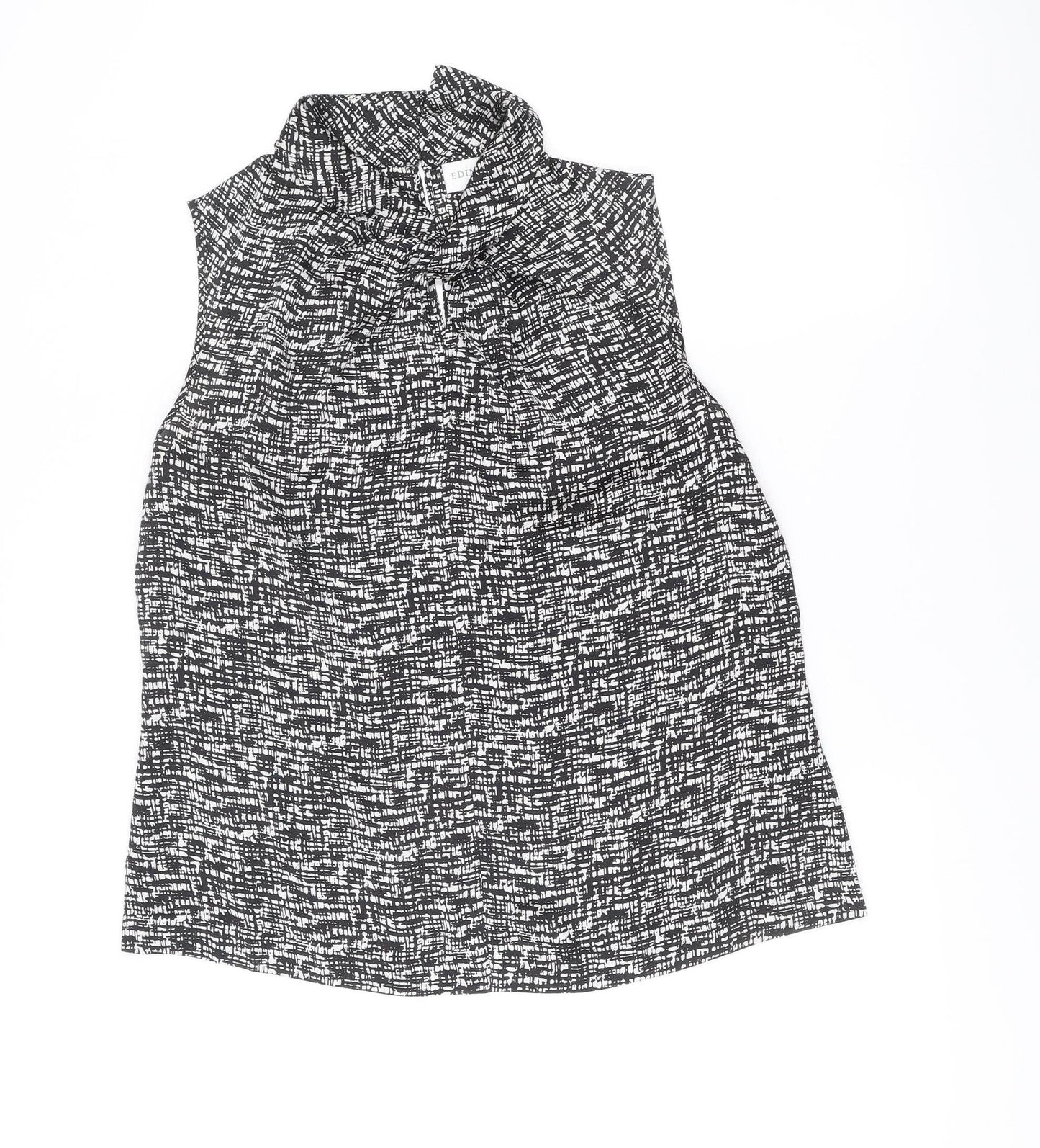 Edina Ronay Womens Black White Geometric Sleeveless Blouse Size 16