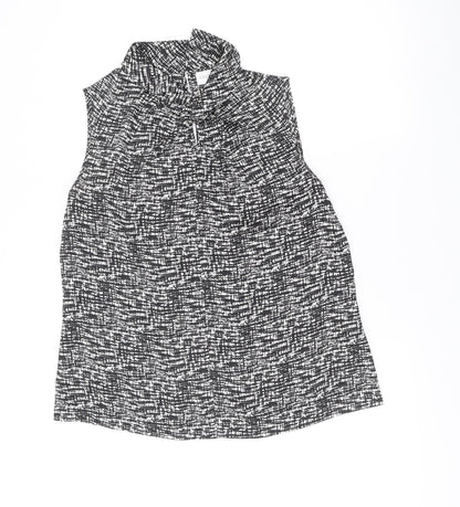 Edina Ronay Womens Black White Geometric Sleeveless Blouse Size 16