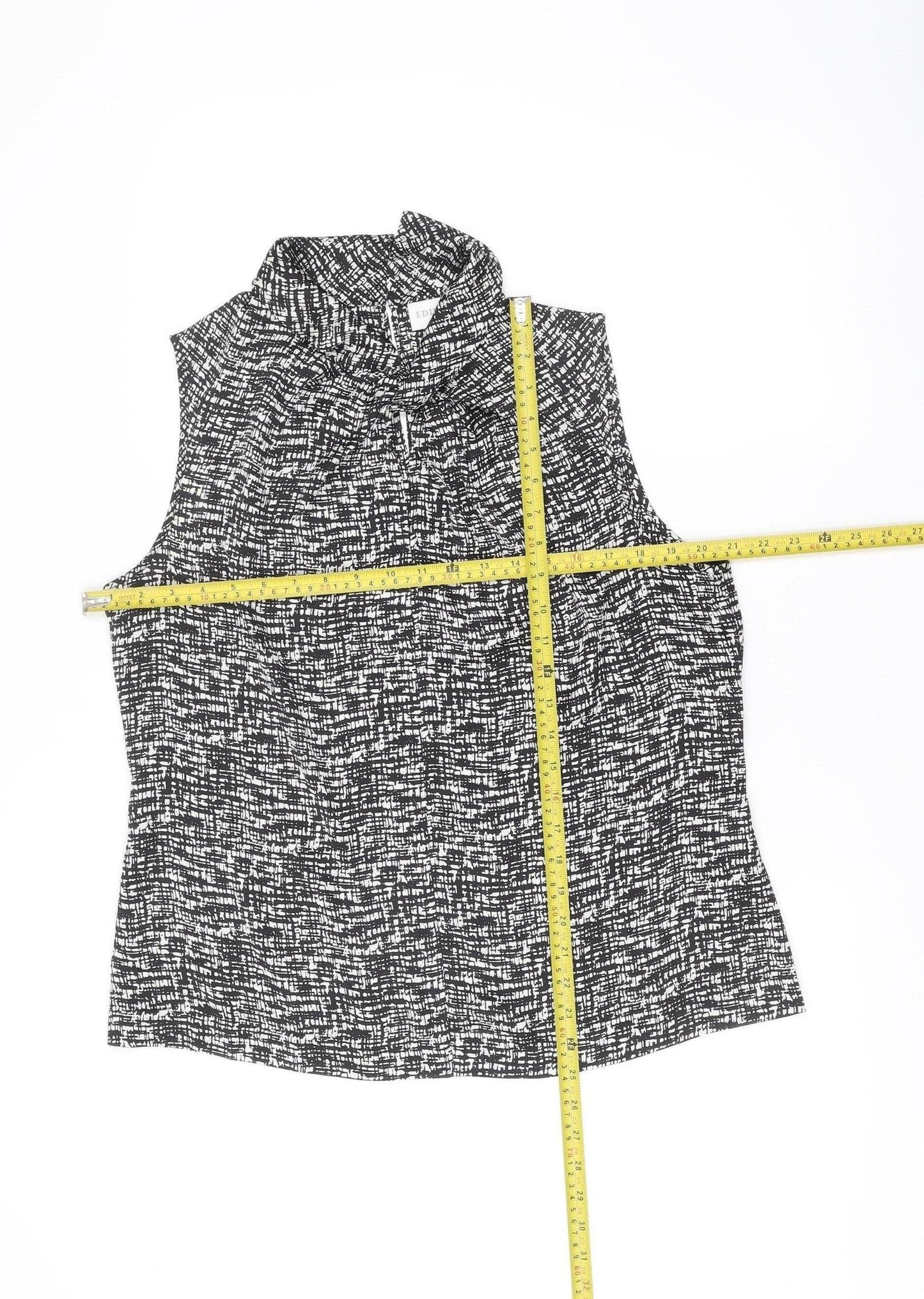 Edina Ronay Womens Black White Geometric Sleeveless Blouse Size 16