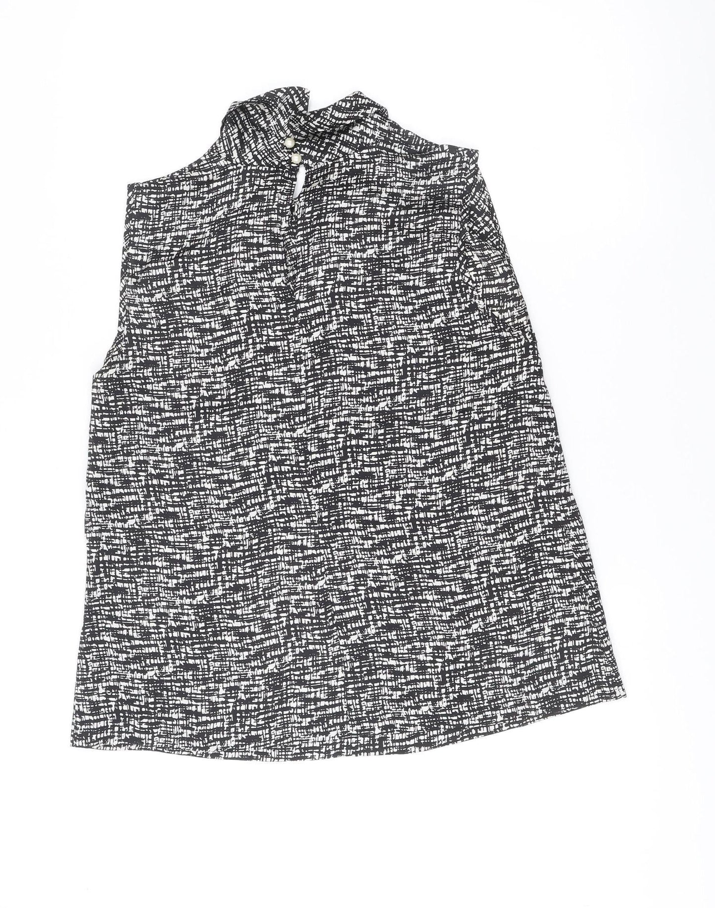Edina Ronay Womens Black White Geometric Sleeveless Blouse Size 16