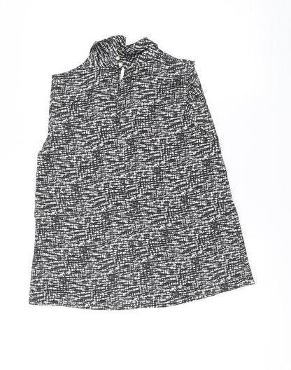 Edina Ronay Womens Black White Geometric Sleeveless Blouse Size 16