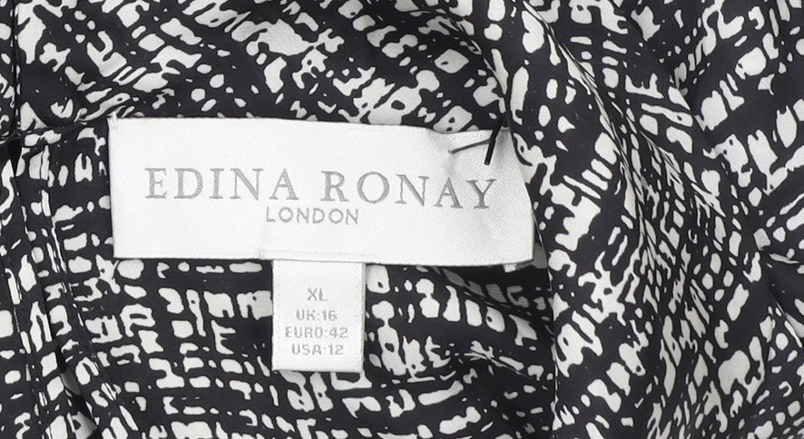 Edina Ronay Womens Black White Geometric Sleeveless Blouse Size 16