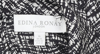 Edina Ronay Womens Black White Geometric Sleeveless Blouse Size 16