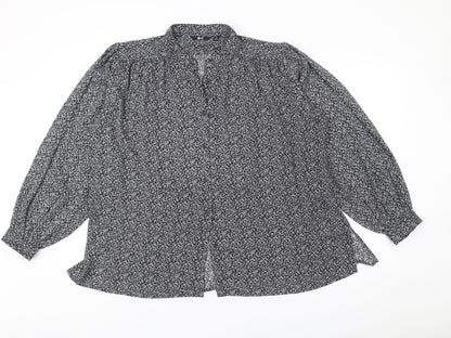Uniqlo Women’s Black Floral Tunic Blouse Size M Long Sleeve Chiffon