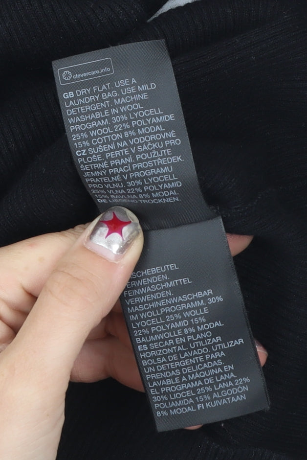 & Other Stories Womens Black XS Mock Neck Slim Fit Wool Blend Jumper