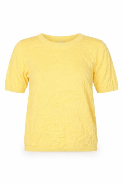 ICHI Womens Yellow Knit Short Sleeve T-Shirt Size S
