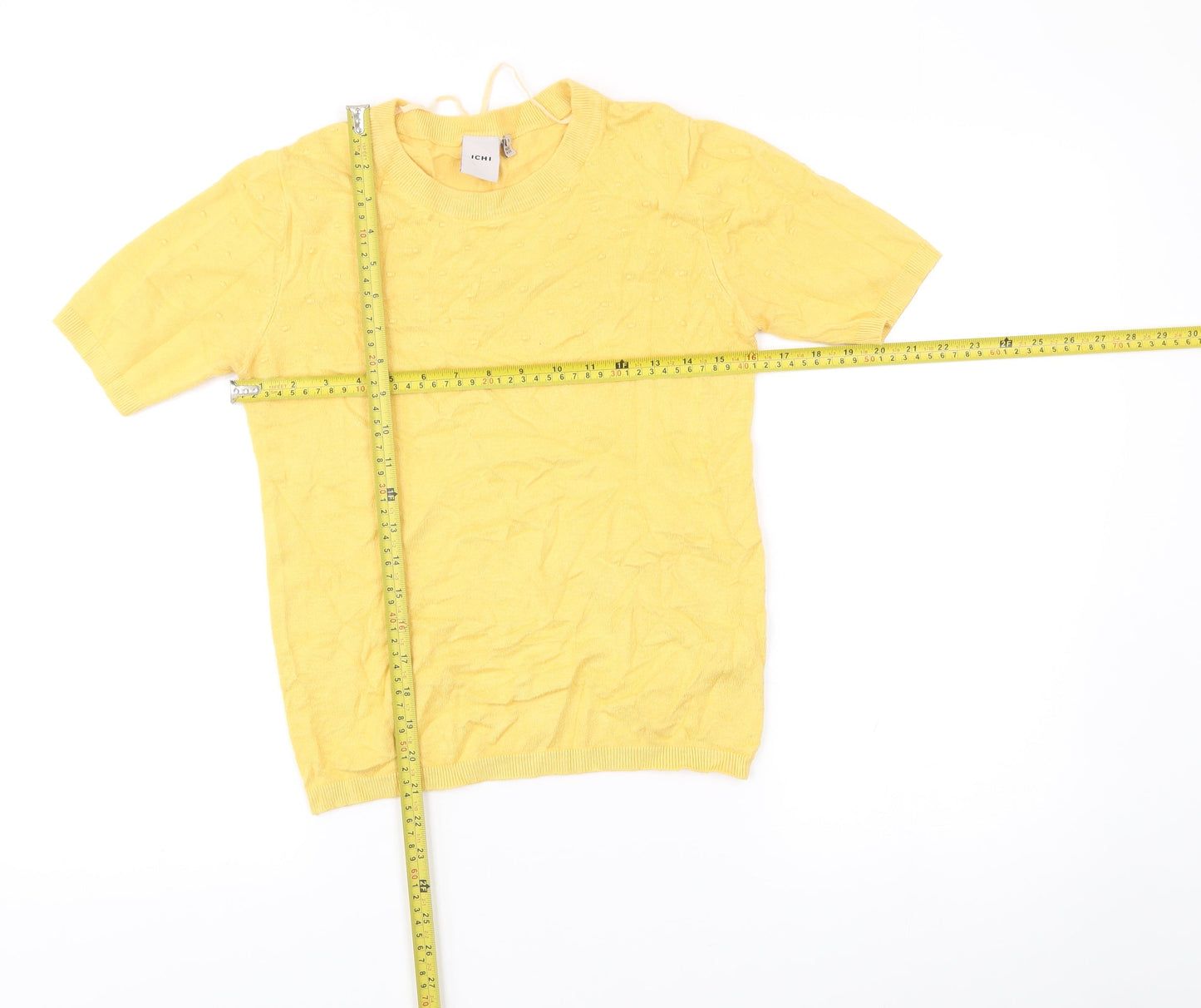 ICHI Womens Yellow Knit Short Sleeve T-Shirt Size S