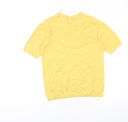 ICHI Womens Yellow Knit Short Sleeve T-Shirt Size S