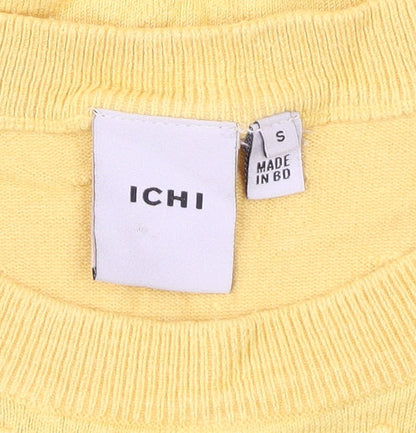 ICHI Womens Yellow Knit Short Sleeve T-Shirt Size S
