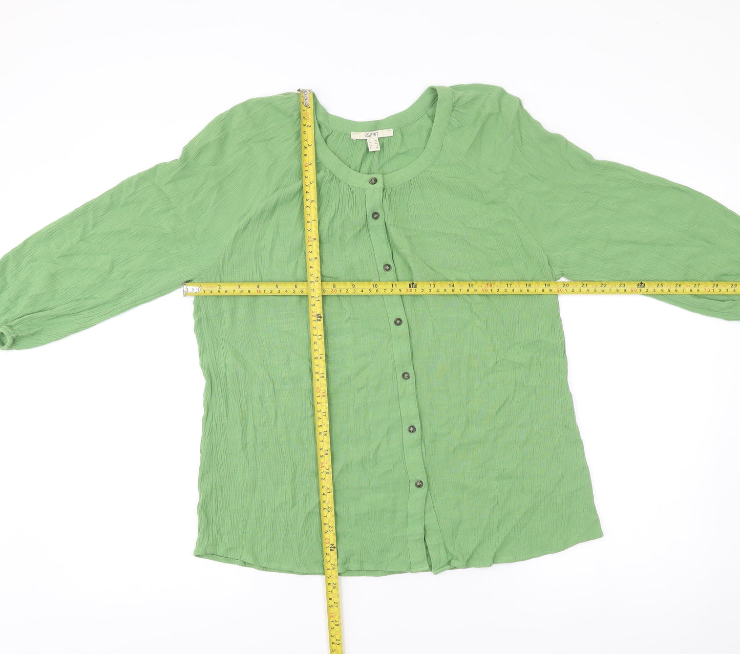 Esprit Women’s Green Button-Up Tunic Blouse Size 10 UK Scoop Neck