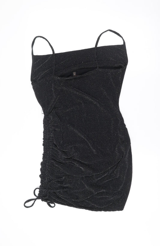 Pink Vanilla Women’s Black Glitter Bodycon Ruched Dress Size 14