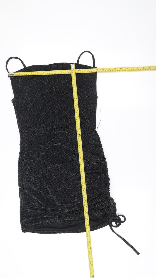 Pink Vanilla Women’s Black Glitter Bodycon Ruched Dress Size 14