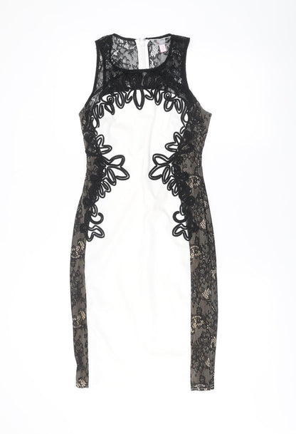 Lipsy Women’s Black White Lace Bodycon Dress Size 10 Sleeveless