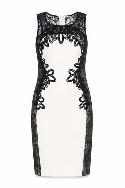 Lipsy Women’s Black White Lace Bodycon Dress Size 10 Sleeveless