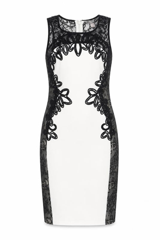 Lipsy Women’s Black White Lace Bodycon Dress Size 10 Sleeveless