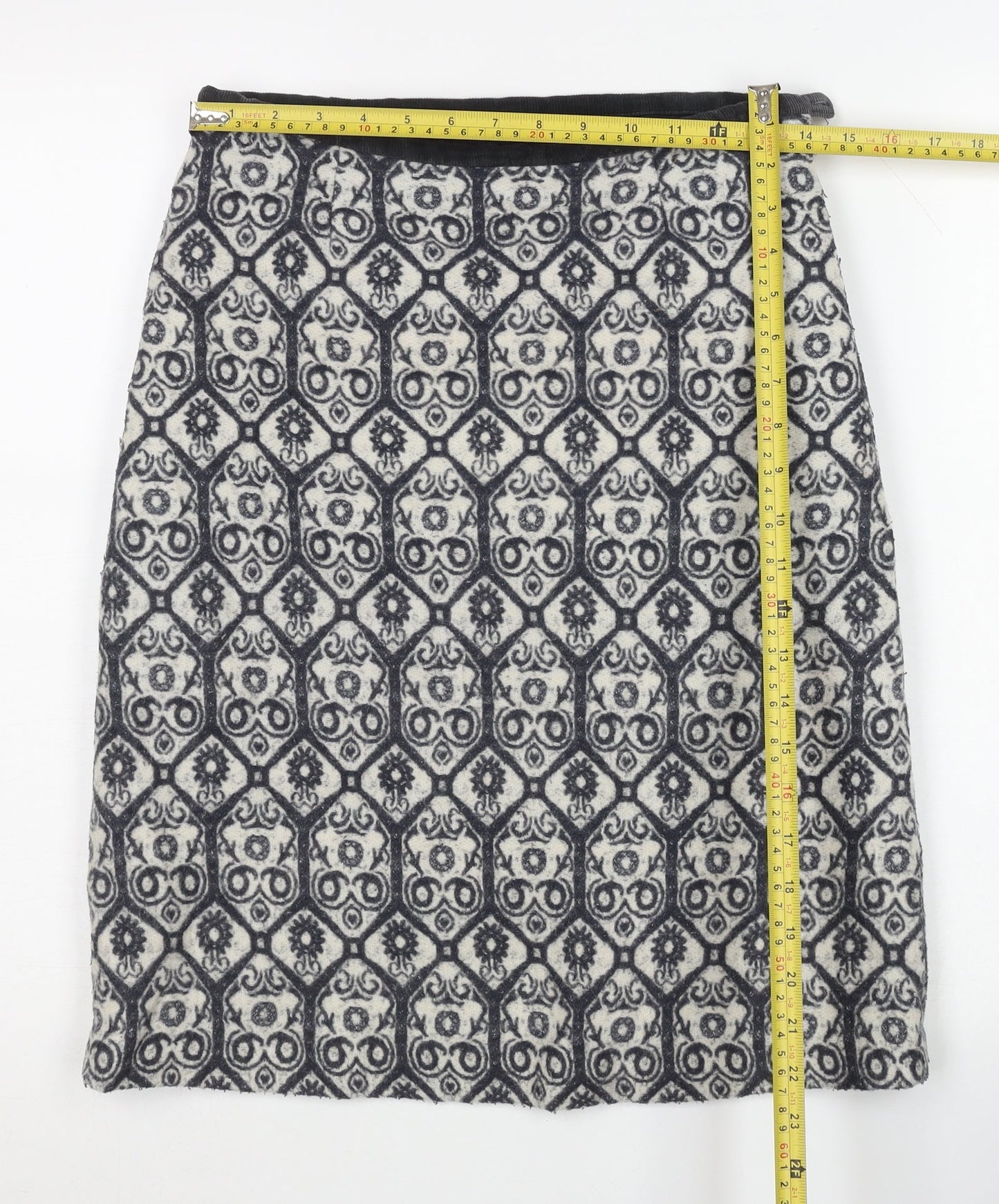 Laura Ashley Women’s Black Geometric Wool Mix Pencil Skirt UK 8