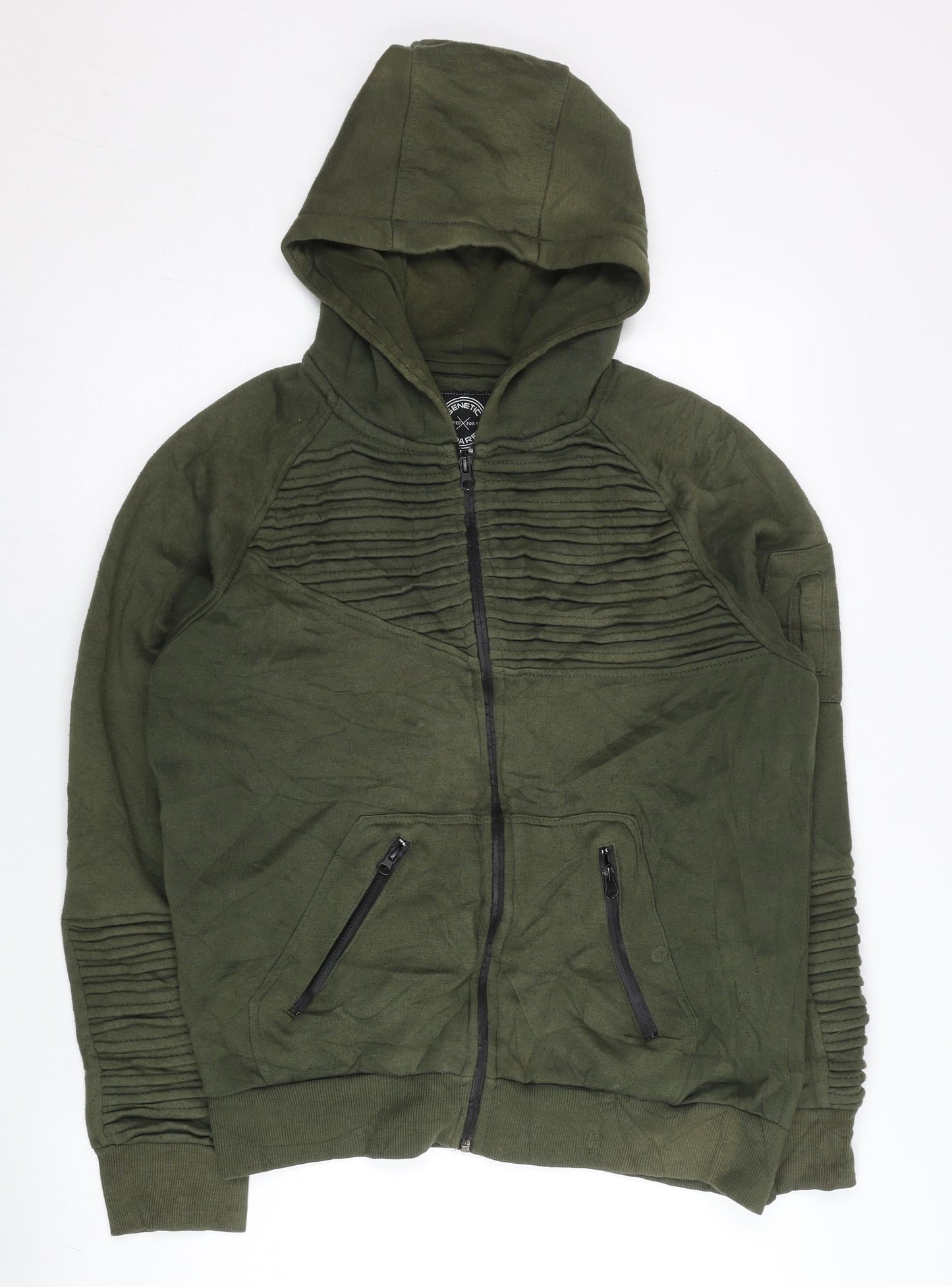 Mens UK Size L Genetic Apparel Green Full Zip Hoodie