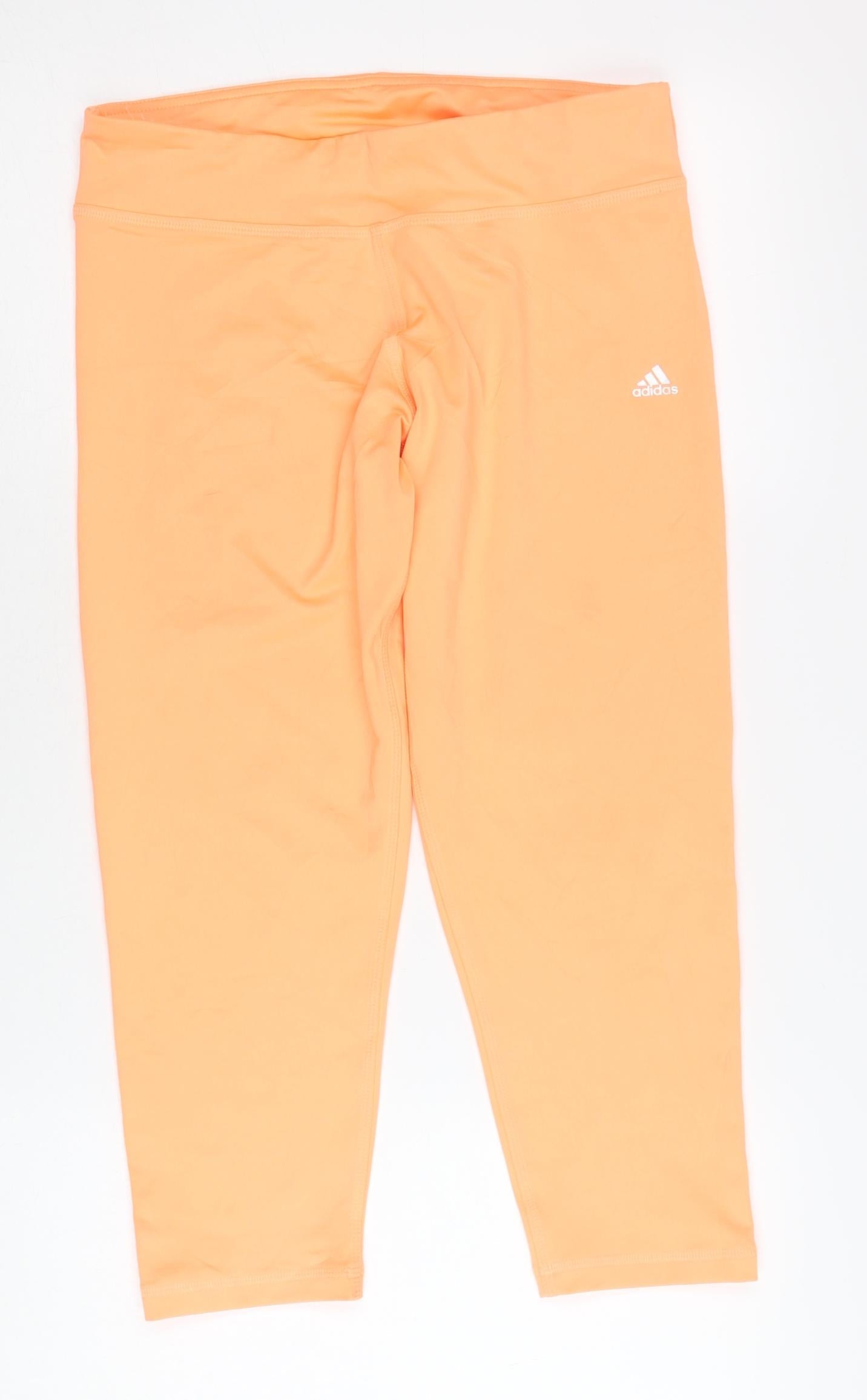 Adidas Womens Orange Cropped Leggings UK 12-14 Slim Fit Activewear