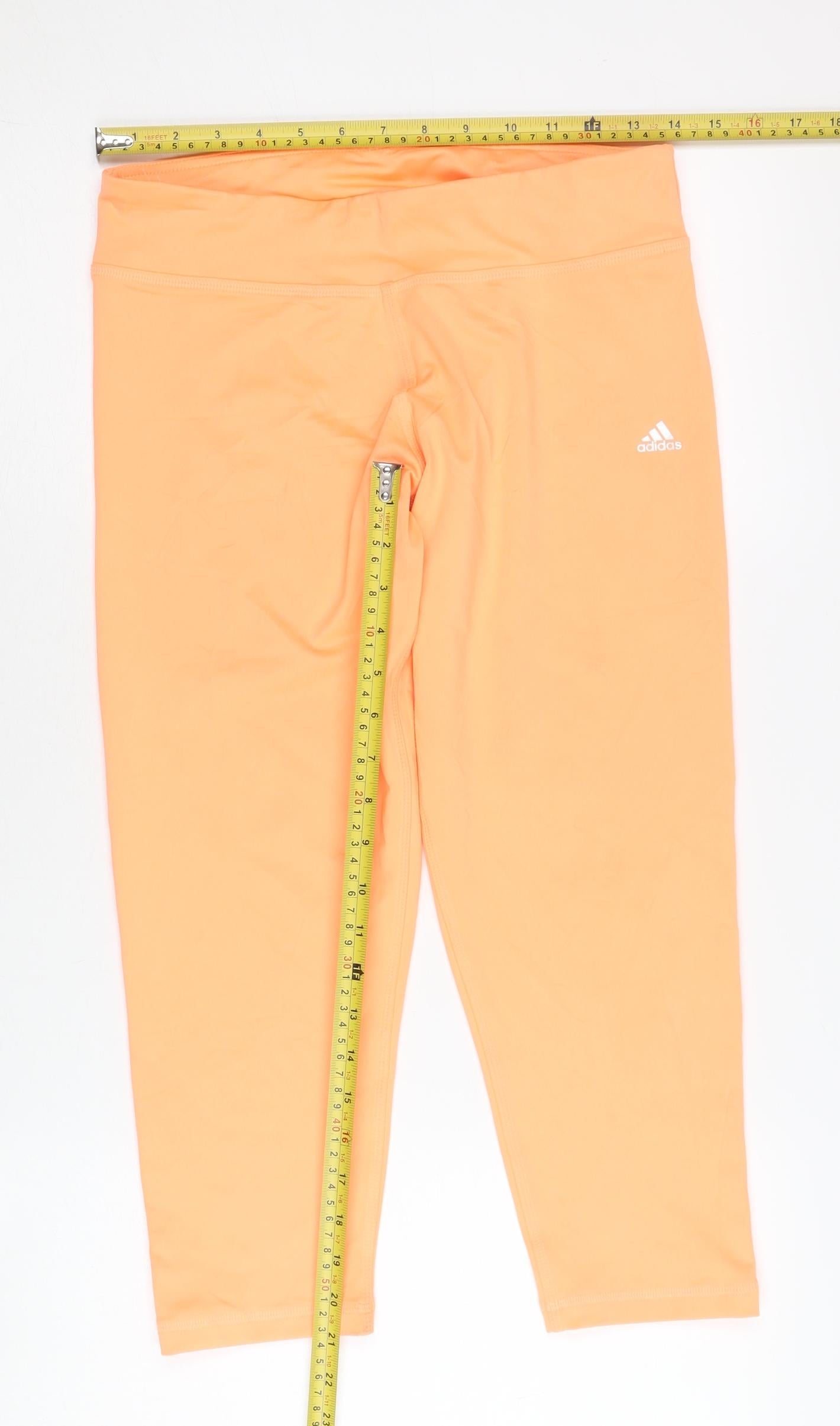 Adidas Womens Orange Cropped Leggings UK 12-14 Slim Fit Activewear