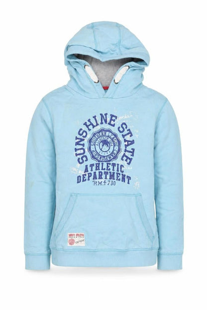 Front view of Tu boys’ blue pullover hoodie 10 years graphic athletic sweatshirt