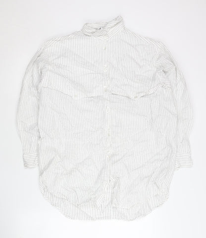Jaeger Men's White Striped Cotton Band Collar Button-Up Shirt 15 M