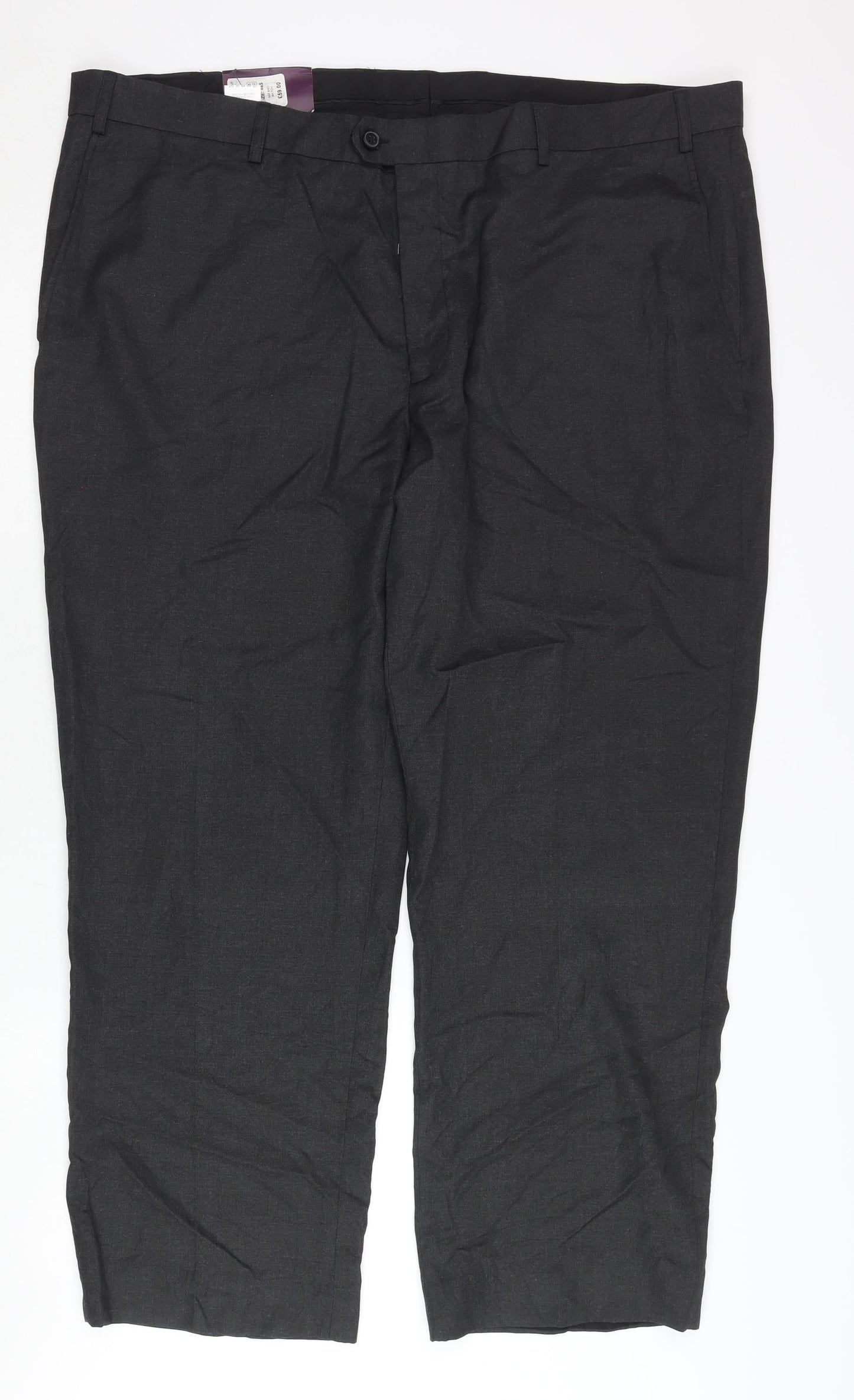 Moss Esq Mens Black 46in Waist Regular Fit Dress Pants Trousers