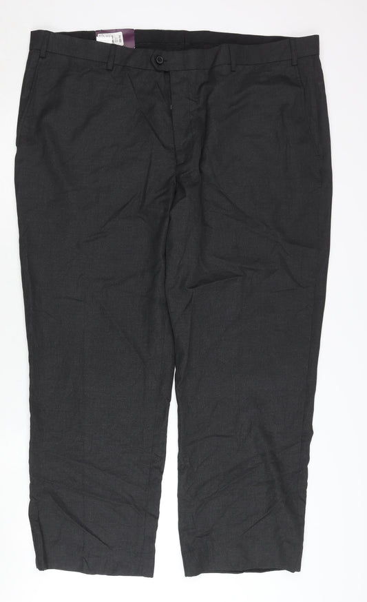 Moss Esq Mens Black 46in Waist Regular Fit Dress Pants Trousers