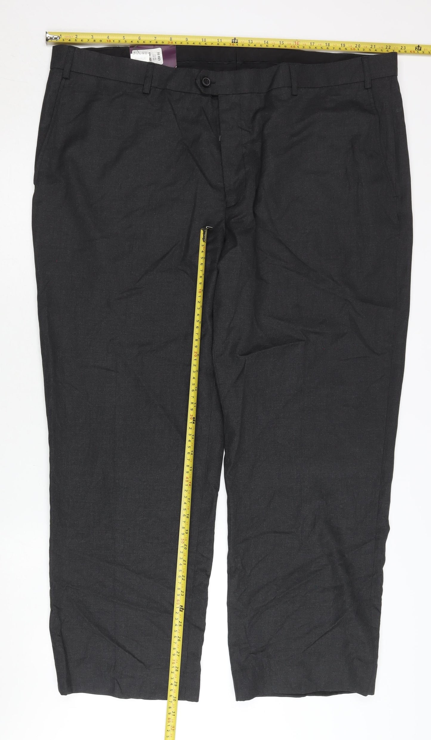 Moss Esq Mens Black 46in Waist Regular Fit Dress Pants Trousers