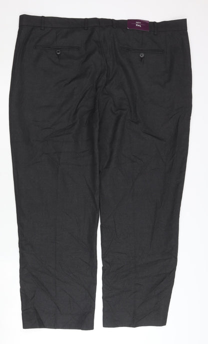 Moss Esq Mens Black 46in Waist Regular Fit Dress Pants Trousers