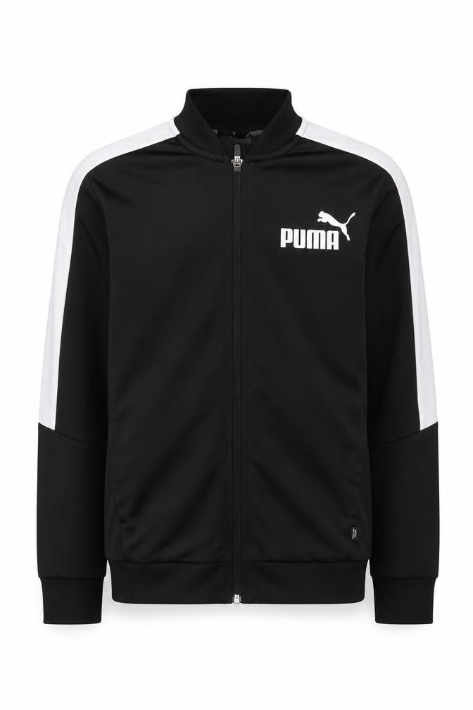 Front view of Puma boys’ black track jacket 13-14 years full zip lightweight activewear