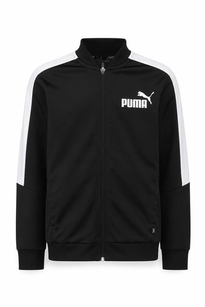 Front view of Puma boys’ black track jacket 13-14 years full zip lightweight activewear