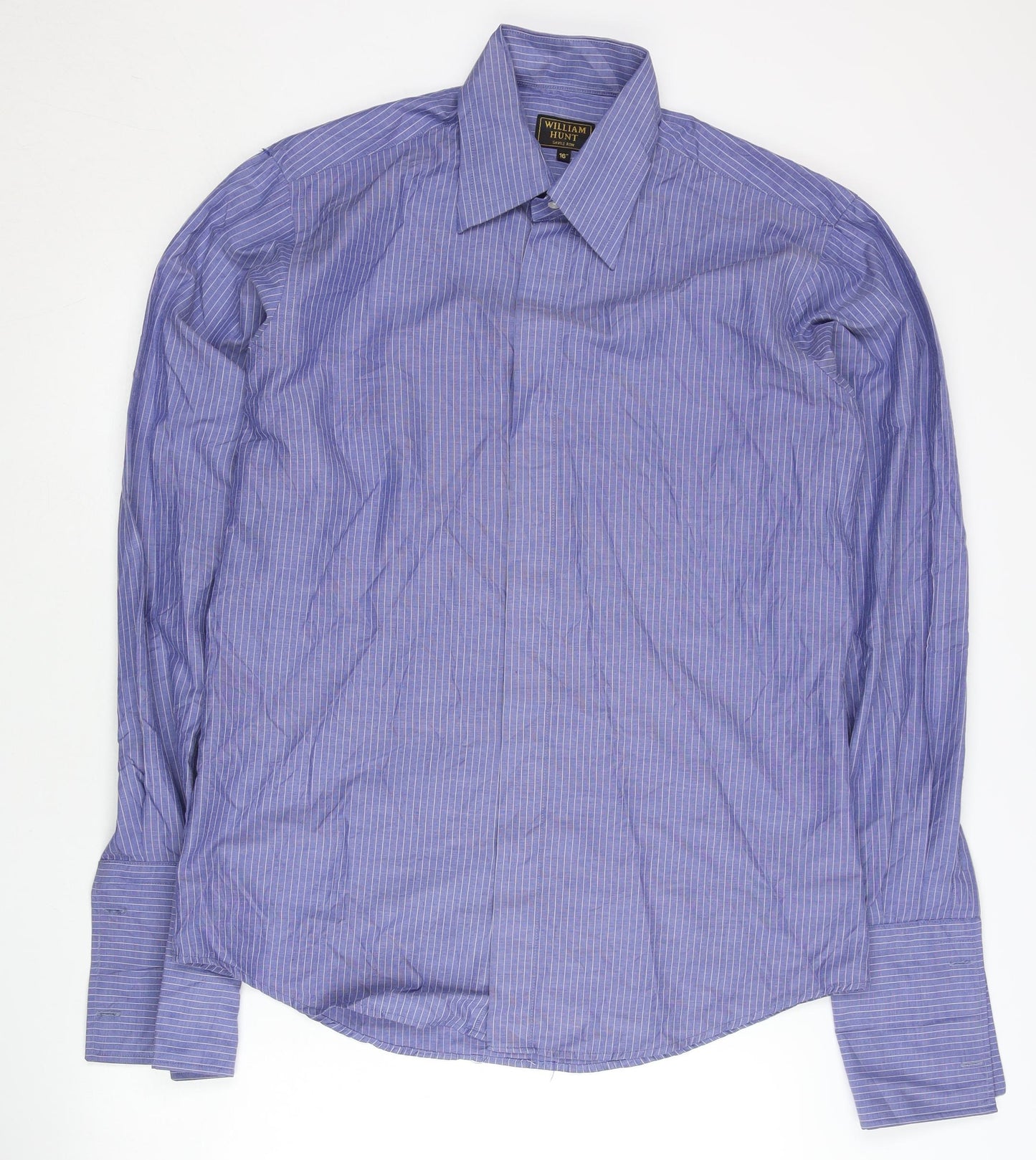 William Hunt Men’s Blue Striped 16in Collar Long Sleeve Dress Shirt