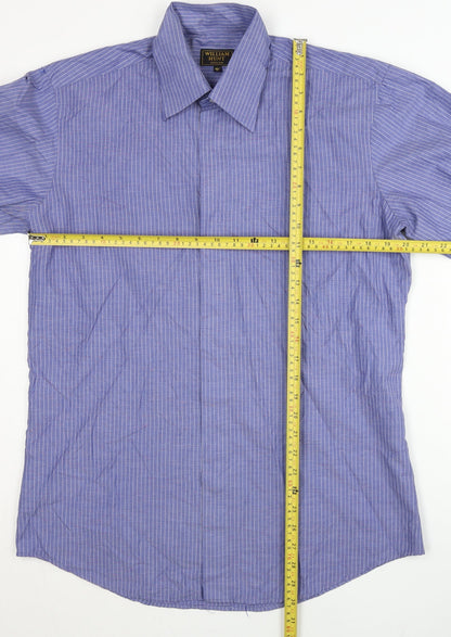 William Hunt Men’s Blue Striped 16in Collar Long Sleeve Dress Shirt