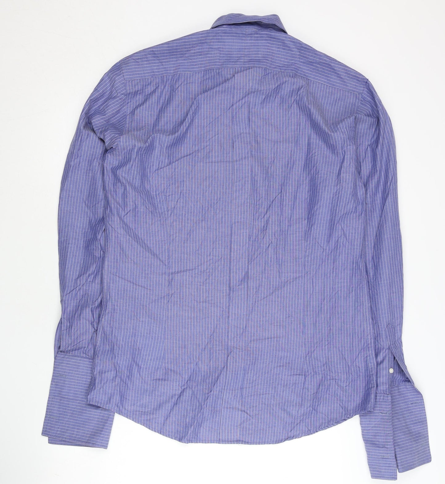 William Hunt Men’s Blue Striped 16in Collar Long Sleeve Dress Shirt