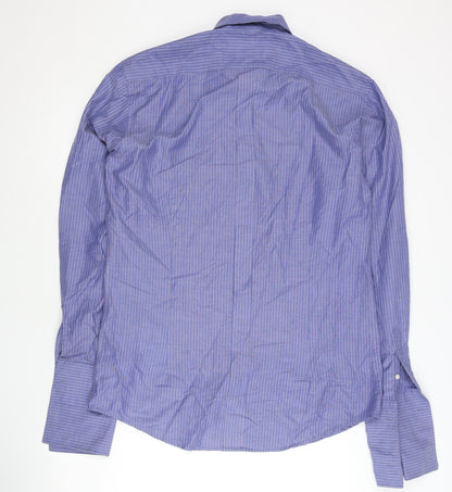 William Hunt Men’s Blue Striped 16in Collar Long Sleeve Dress Shirt